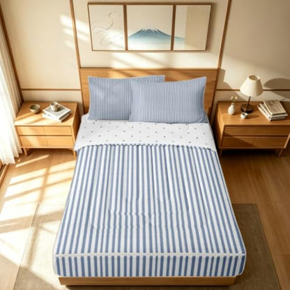 Blue Striped Zipper Bedding Set Twin - Modern Geometric Bed in a Bag