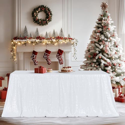 White Sequin Tablecloth 60x120 Inch Rectangular Sparkly Fabric Party Decor Variation of THIS listing