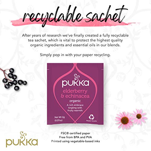 Pukka Organic Tea Bags, Elderberry & Echinacea Herbal Tea, Perfect for Wellness Support, 20 Count (Pack of 3) 60 Tea Bags