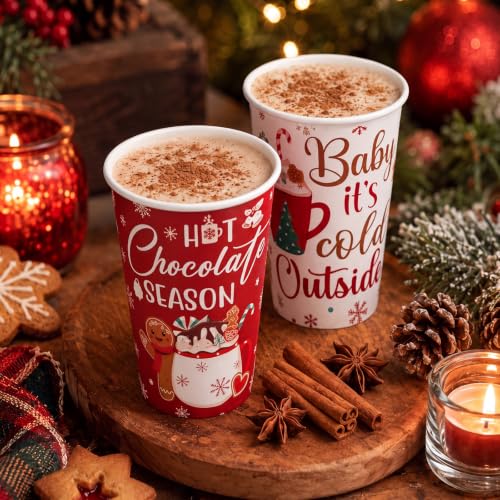 Christmas 16 Oz Hot Cocoa Coffee Cups with Lids - 120 Pieces