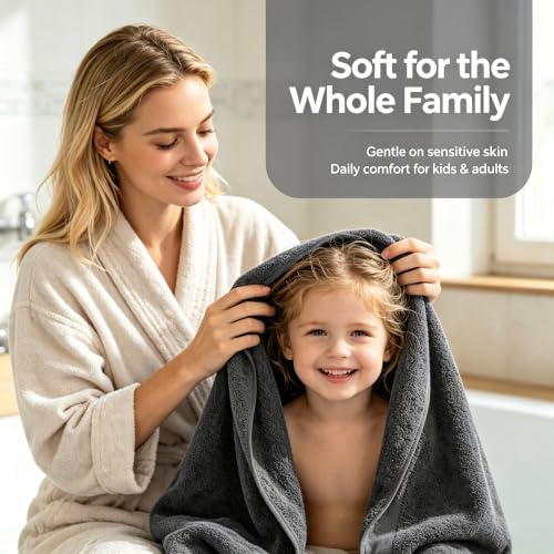 Gray Cotton Bath Towels Set 27 x 55 Inches - Pack of 2, Soft & Absorbent