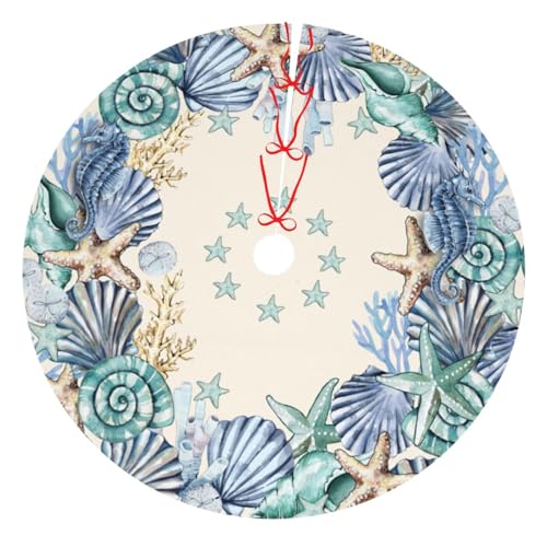Beach Starfish Coastal Wreath Christmas Tree Skirt - Blue 30" - Holiday Decor