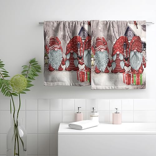 Red Gnome Winter Holiday Hand Towels for Bathroom Kitchen Decor 2Pcs
