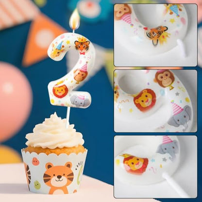 Party Animal Number Candle - Jungle Themed Birthday Cake Topper - 2