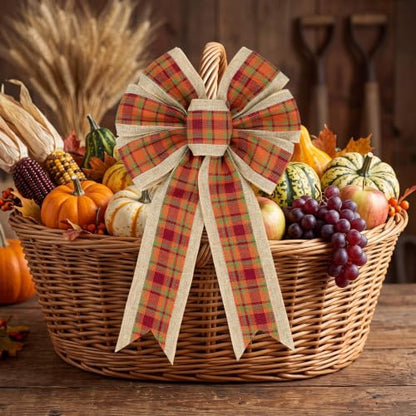 Fall Bows for Wreaths Set of 2 - Farmhouse Thanksgiving Plaid Decorations