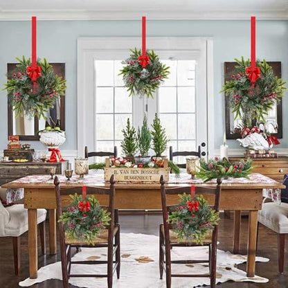 6 Pack Mini Christmas Wreaths 9.8 Inch with Ribbons for Cabinets & Decor – Holiday Faux Wreath Set