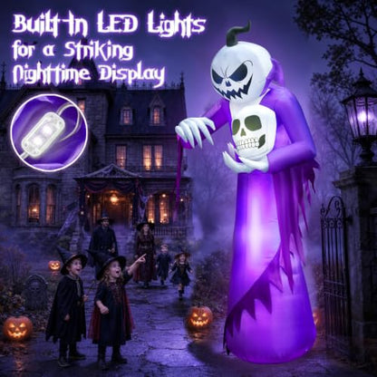 12FT Giant Halloween Inflatable Pumpkin Ghost Wizard with LED Lights Outdoor Decor