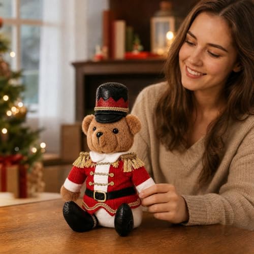 Nutcracker Style Christmas Soldier Teddy Bear Desktop Ornament - Red