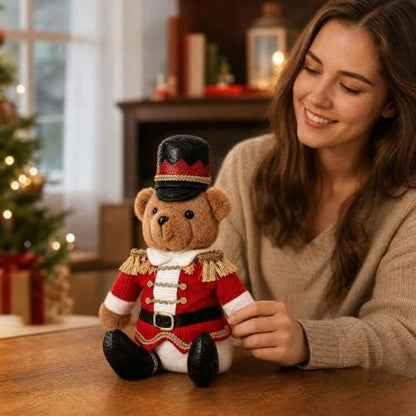 Nutcracker Style Christmas Soldier Teddy Bear Desktop Ornament - Red