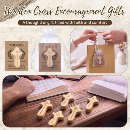 Natural Wood Pocket Cross Set with Prayer Cards - 25 Pack, 2.36 Inch