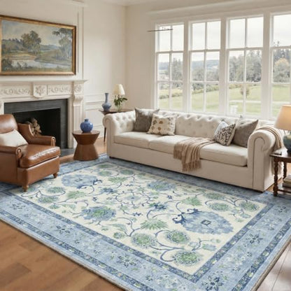 Blue Green Washable Runner Rug 2x5 Non Slip Hallway Bathroom Kitchen