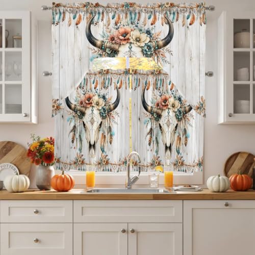 Turquoise Swag and Tier Curtain Set - 27.5W x 36L Pack of 3 for Kitchen Windows