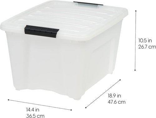 IRIS USA 32 Qt Stackable Plastic Storage Bins - BPA-Free, Durable Lids, 6 Pack - Pearl Color