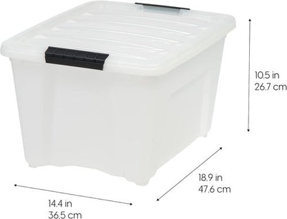 IRIS USA 32 Qt Stackable Plastic Storage Bins - BPA-Free, Durable Lids, 6 Pack - Pearl Color