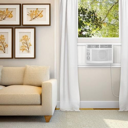 Amana 5,000 BTU Window Air Conditioner, 115V, Cools up to 150 Sq.Ft. for Bedroom, Living Room, Apartment, with Mechanical Controls, Dehumidifier, Washable Filter, 2 Fan Speeds, Auto-Restart, White