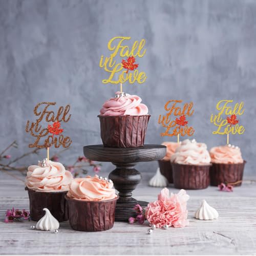Fall in Love Cupcake Toppers - 24 Pack Fall Theme Party Decorations - Mix