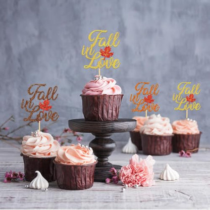 Fall in Love Cupcake Toppers - 24 Pack Fall Theme Party Decorations - Mix