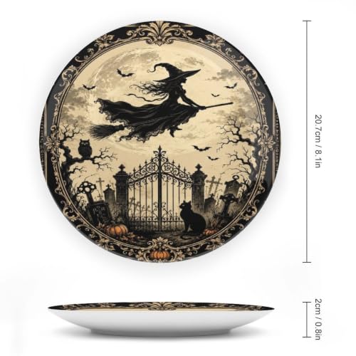 Witch Flying Over Graveyard Bone China Art Plate - 8 Inch Decorative Wall & Table Display Variation of This Listing