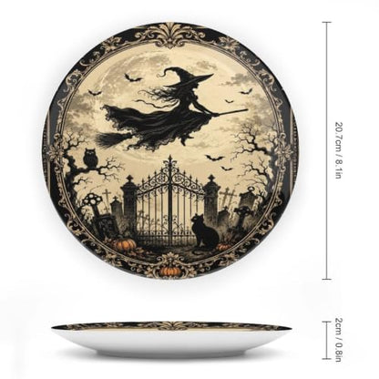 Witch Flying Over Graveyard Bone China Art Plate - 8 Inch Decorative Wall & Table Display Variation of This Listing