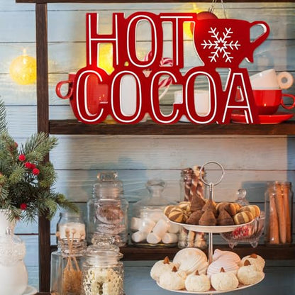 Christmas Wooden Sign - Hot Cocoa Tabletop Decor with Snowflake - Red & Cocoa Variation