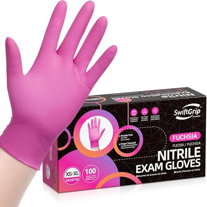 SwiftGrip Pink Gloves Powder-Free Nitrile Gloves, 50ct Box - 3-Mil, Gloves Disposable Latex Free, for Kitchen, Cleaning, Estheticians, Hair Stylist - Pink/Fuchsia(X-Small)