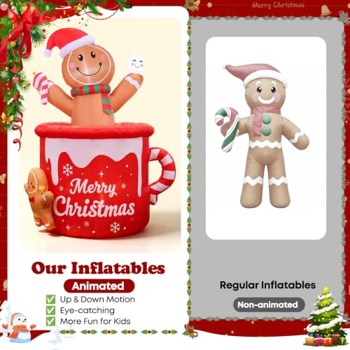 Animated Gingerbread Man Inflatable Christmas Decoration - 6 FT Outdoor Decor