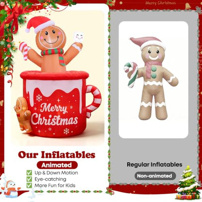 Animated Gingerbread Man Inflatable Christmas Decoration - 6 FT Outdoor Decor