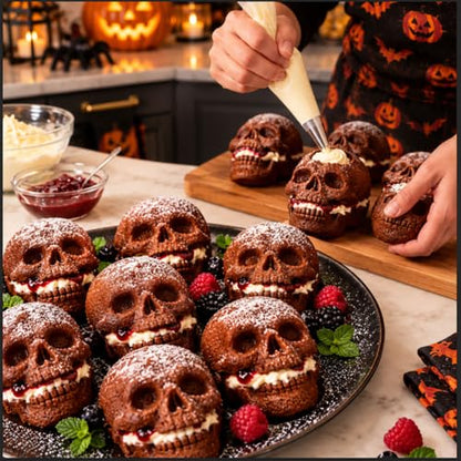 Skull Silicone Mold 6 Cavity Cake Pan for Halloween Baking and Ice Cubes