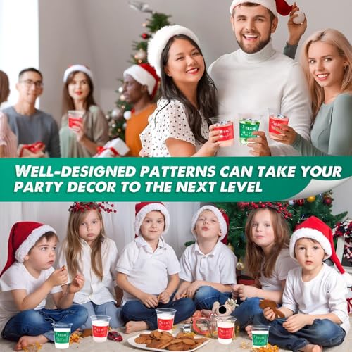 50 Pcs Christmas Disposable Plastic Cups 12 oz Naughty or Nice Team Design