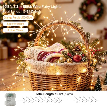 Warm White Copper Wire Firecracker String Lights - 120 Bulbs, Battery Powered