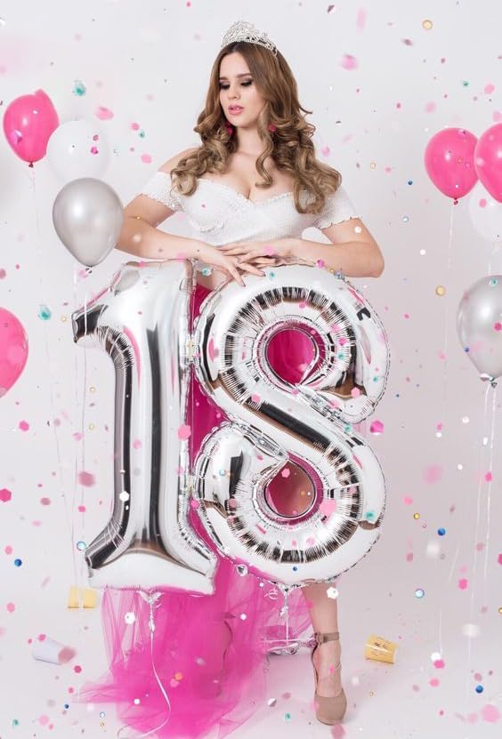 Silver Number 15 Balloon - 40 Inch Silver Birthday Decoration for 15th Birthday Party Supplies