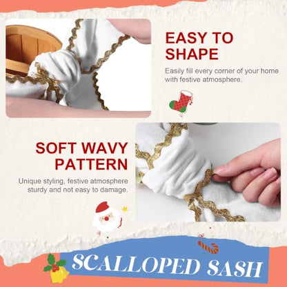 White Scalloped Velvet Wreath Sash for Front Door Decor - 2-Pack, 55 Inches