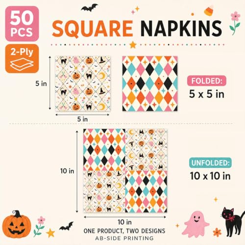 Halloween Cocktail Napkins 50 Pack Ghost Pumpkin Black Cat Party Supplies