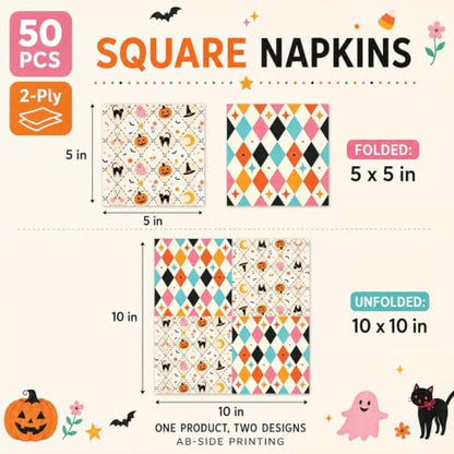 Halloween Cocktail Napkins 50 Pack Ghost Pumpkin Black Cat Party Supplies