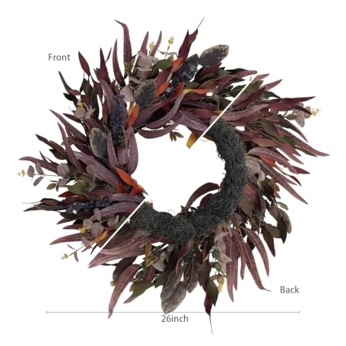 Fall Wreath for Front Door - Eucalyptus & Blueberry Decor, 26 Inches