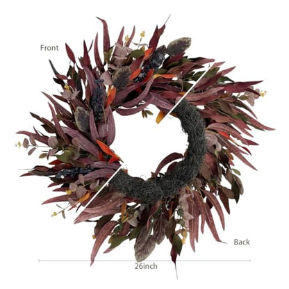Fall Wreath for Front Door - Eucalyptus & Blueberry Decor, 26 Inches