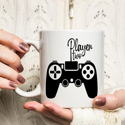 Fatbaby Player One Player Two Gamer Couples Mug Set Gift for Boyfriend Girlfriend – Valentine’s Day, Anniversary, Birthday, Christmas, 11 OZ