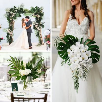 20Pcs Artificial Palm Leaves Faux Palm Fronds for Tropical Party Decor - Green