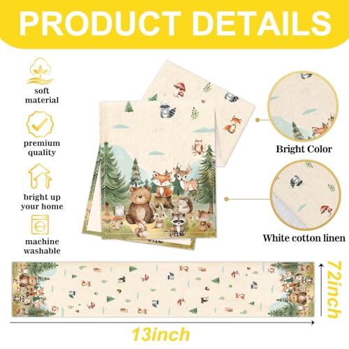 Woodland Animal Table Runner 13x72 Inches for Birthday Parties & Home Decor