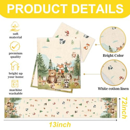 Woodland Animal Table Runner 13x72 Inches for Birthday Parties & Home Decor