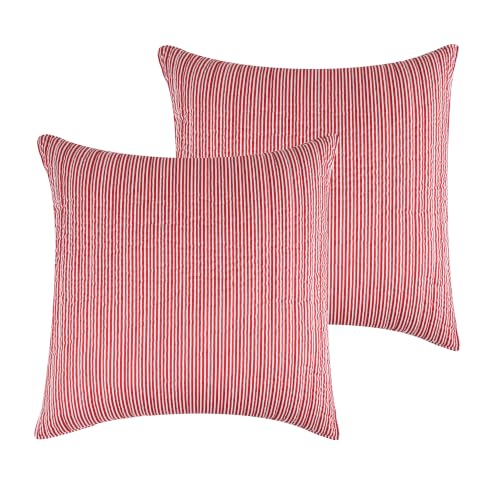 Euro Sham Set of 2 - 26x26in Tree Festival Red & White Stripe - Tie Closure - Polyester - Variations