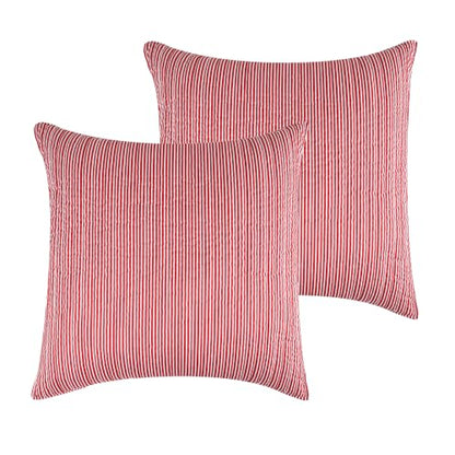 Euro Sham Set of 2 - 26x26in Tree Festival Red & White Stripe - Tie Closure - Polyester - Variations
