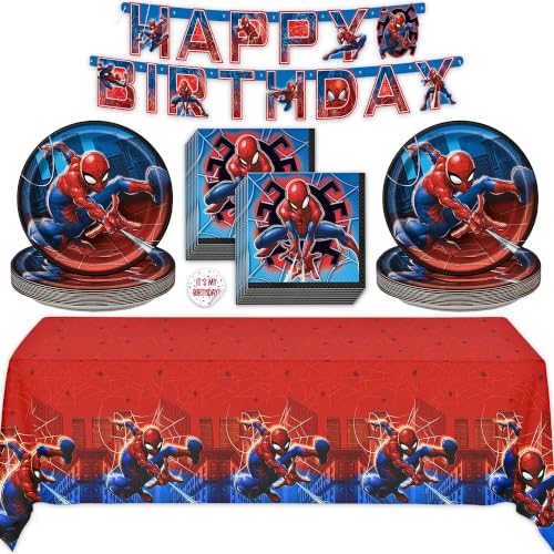 Spider-Man Birthday Decorations Set with Banner, Plates & Napkins