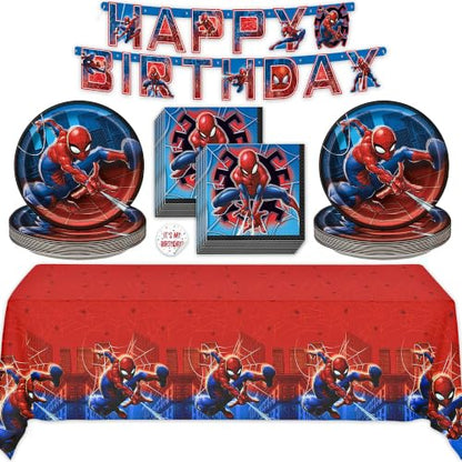 Spider-Man Birthday Decorations Set with Banner, Plates & Napkins