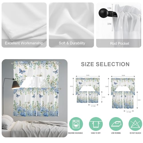 Blue Hydrangea Swag Kitchen Curtain Set - 3 Piece Blue Floral Window Valance and Tier, 27.5" x 24", Variation of THIS listing