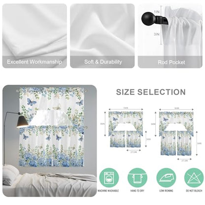 Blue Hydrangea Swag Kitchen Curtain Set - 3 Piece Blue Floral Window Valance and Tier, 27.5" x 24", Variation of THIS listing
