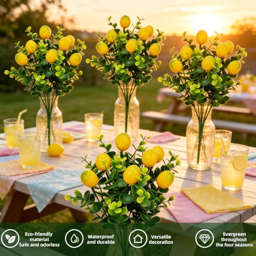 Artificial Lemon Branches Set - Realistic Faux Lemon Decor, 12 Pack
