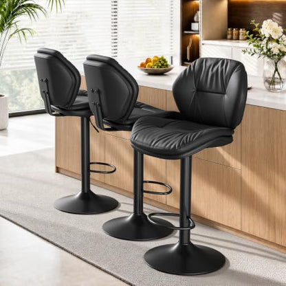 Nalupatio Set of 3 Black Adjustable Swivel Bar Stools with Double-Layer Upholstered Seats