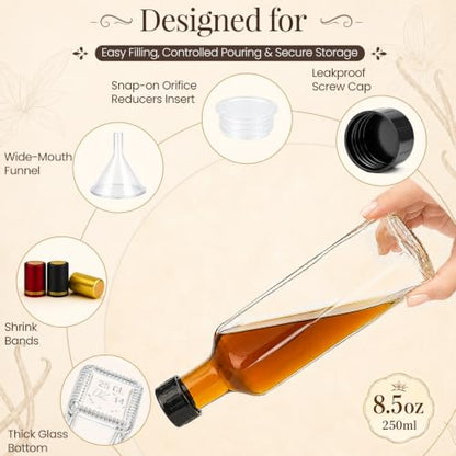 Clear 8.5oz Vanilla Extract Bottle with Airtight Cap - Reusable Glass