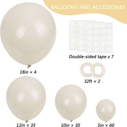 RUBFAC Sand White Cream Balloons - 129pcs Latex Balloon Garland Arch for Parties & Events | 5-18 Inches